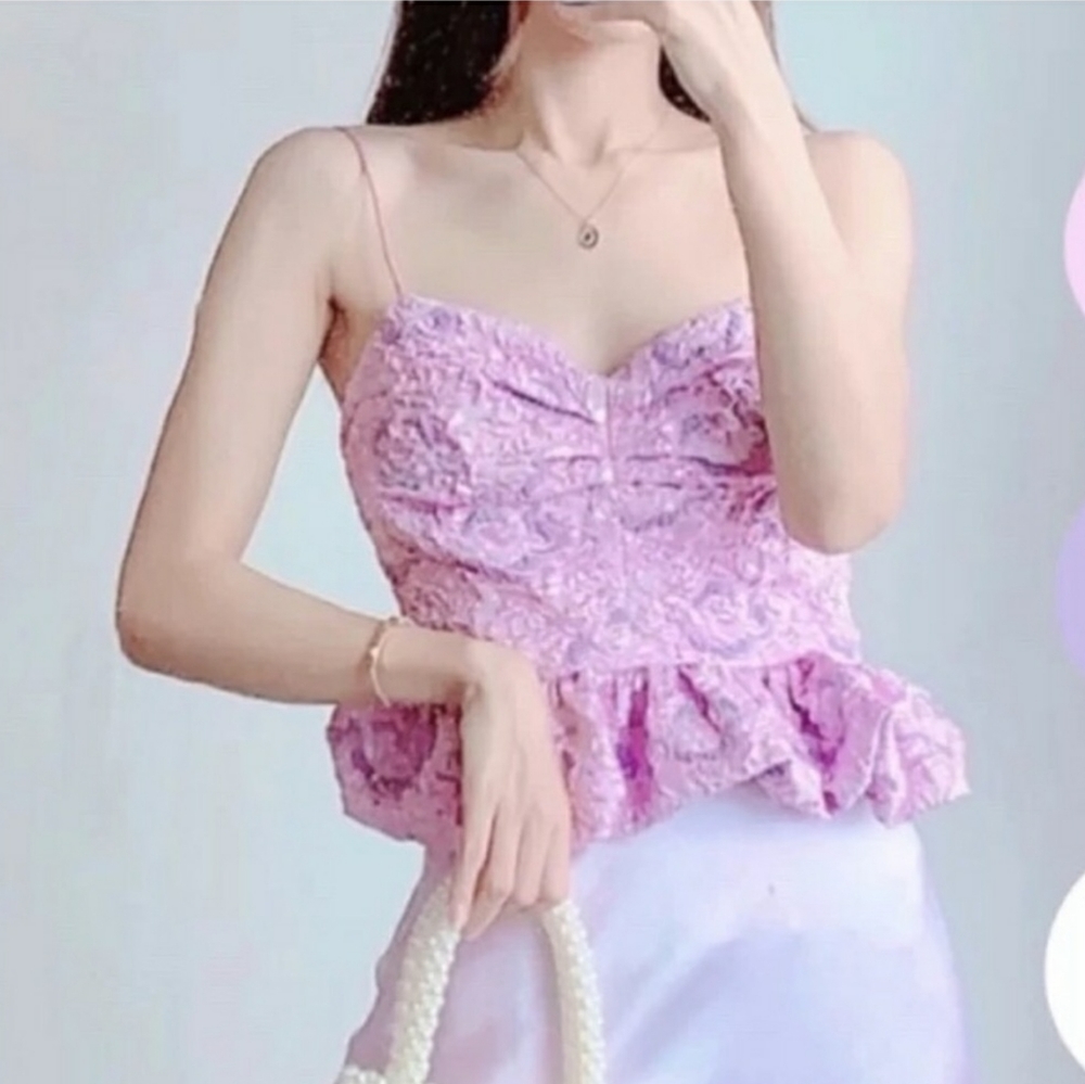 Zara limited edition strappy peplum top Jacquard LILAC PINK METALLIC COLOR - Picture 4 of 16